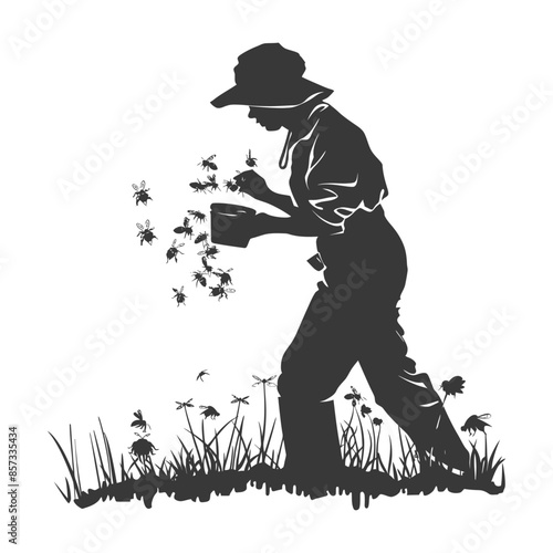 silhouette woman beekeeper in action black color only