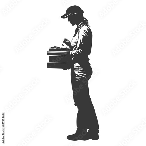 silhouette woman beekeeper in action black color only