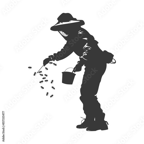 silhouette woman beekeeper in action black color only