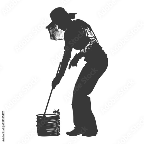 silhouette woman beekeeper in action black color only