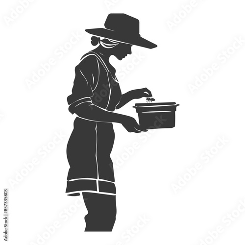 silhouette woman beekeeper in action black color only
