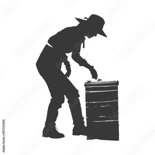 silhouette woman beekeeper in action black color only