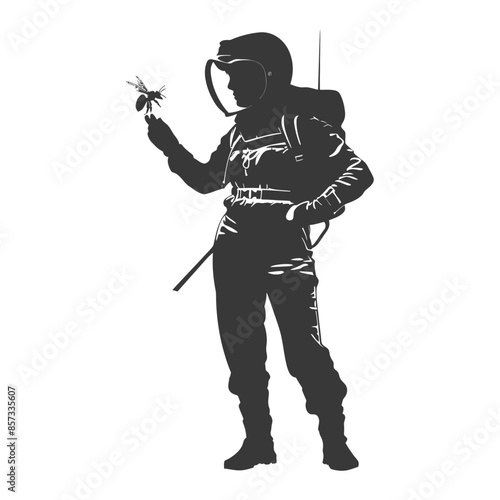 silhouette woman beekeeper in action black color only