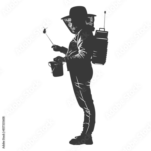 silhouette woman beekeeper in action black color only