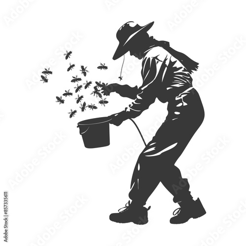 silhouette woman beekeeper in action black color only
