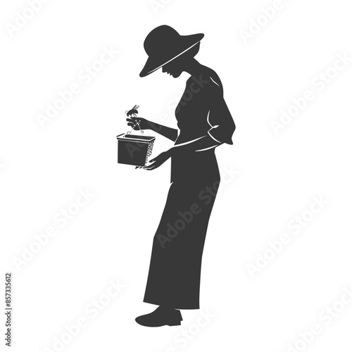 silhouette woman beekeeper in action black color only