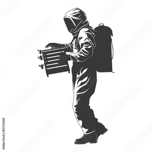 silhouette woman beekeeper in action black color only
