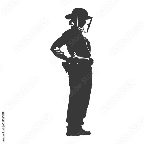 silhouette woman beekeeper in action black color only