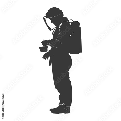 silhouette woman beekeeper in action black color only