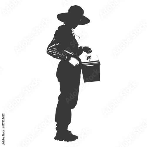 silhouette woman beekeeper in action black color only