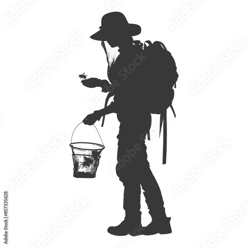 silhouette woman beekeeper in action black color only