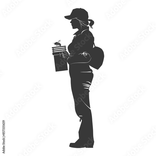 silhouette woman beekeeper in action black color only