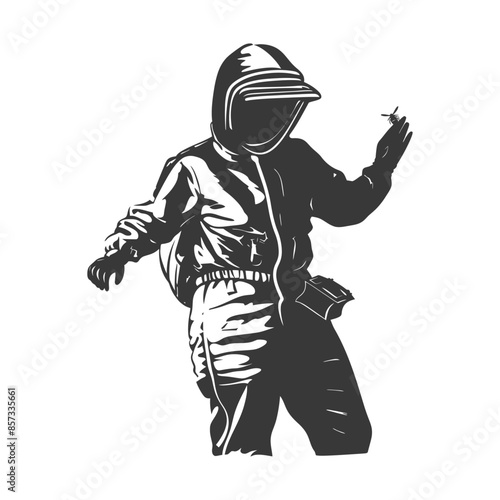 silhouette woman beekeeper in action black color only