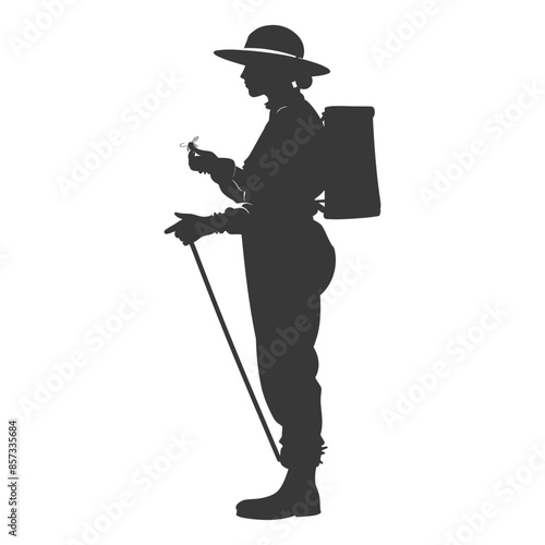 silhouette woman beekeeper in action black color only