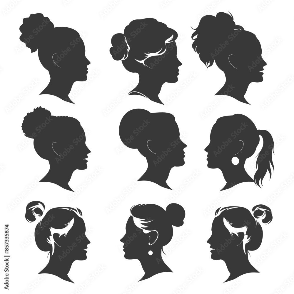 silhouette woman head collection set black color only silhouette woman head collection set black color only
