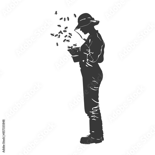 silhouette woman beekeeper in action black color only