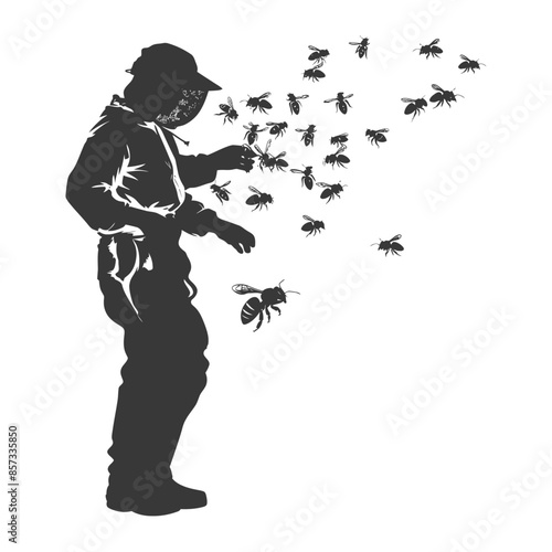 silhouette woman beekeeper in action black color only