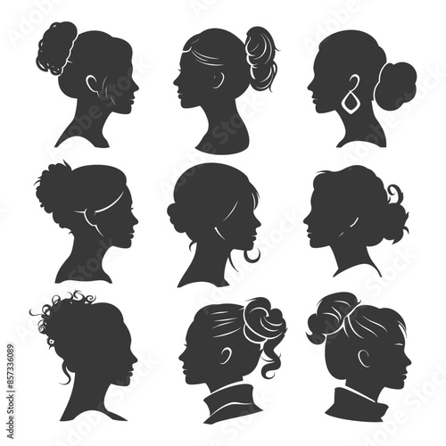 Elegant Women: Assorted Silhouette Hairstyles Vector Set
