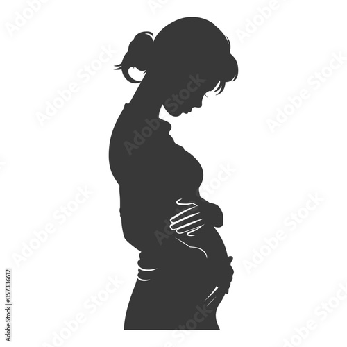Pregnant Woman Silhouette: Expectation, Embrace of Belly.