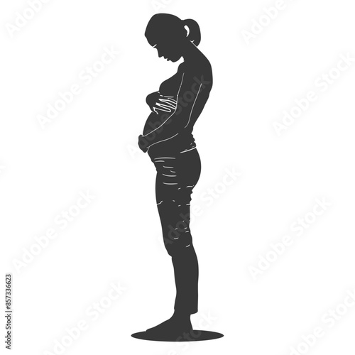 Pregnant Woman Silhouette: Expecting Mother's Embrace, Full Body Figure