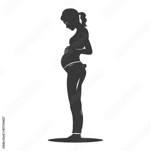 Pregnant Woman Silhouette: Expectant Mother in Profile, Holding Belly.