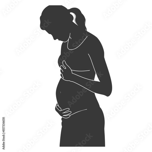 Silhouette of a Pregnant Woman Tenderly Holding Her Belly