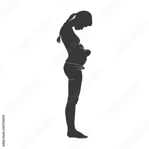 Pregnant Silhouette: Expectant Woman Holding Baby Shoes, Simple Black and White Profile.