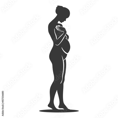 Pregnant Woman Silhouette: Tender Embrace, Maternal Love, Clean Vector Art.
