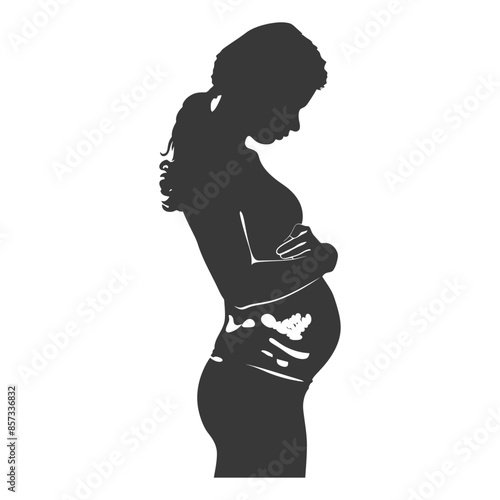 Pregnant Woman Silhouette with Fetal Imaging Overlay, Expectation Concept.