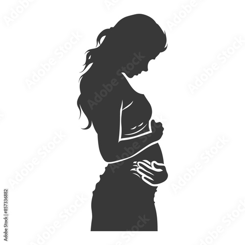 Pregnant Silhouette: Gentle Hands, Expectant Mother, Vector Icon