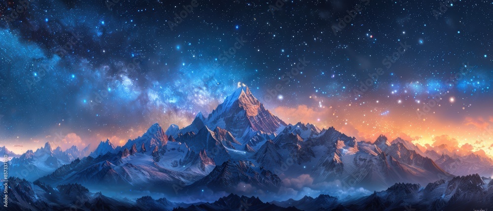 Majestic mountains under a clear, starry night sky Majestic mountains under a clear, starry night sky