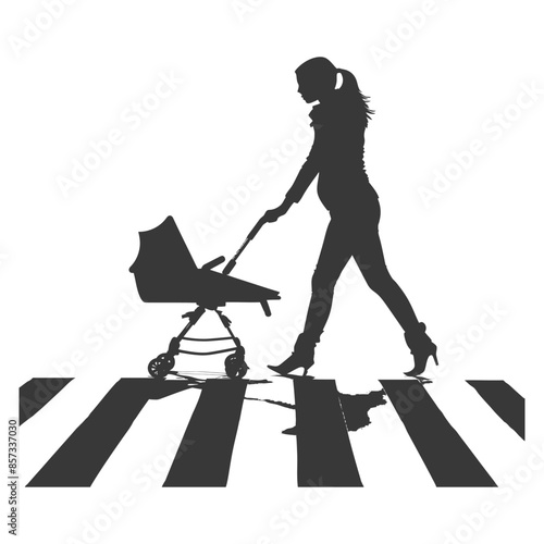Pregnant Silhouette: High Heels & Stroller on Zebra Crossing.