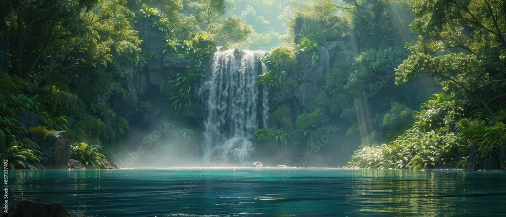 Majestic waterfall cascading into a crystalclear pool Majestic waterfall cascading into a crystalclear pool