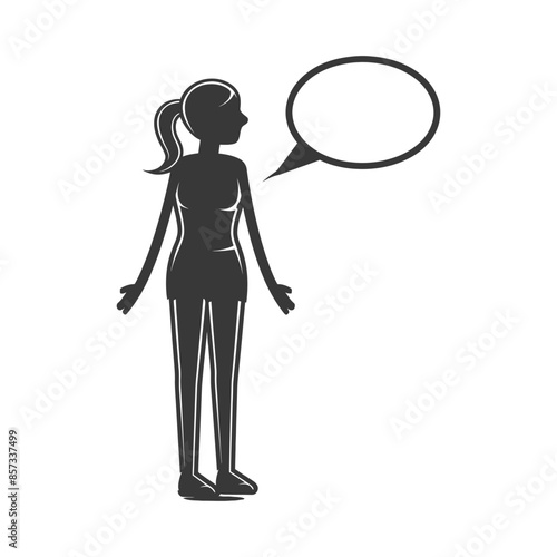 silhouette woman stick figure speech bubble black color only