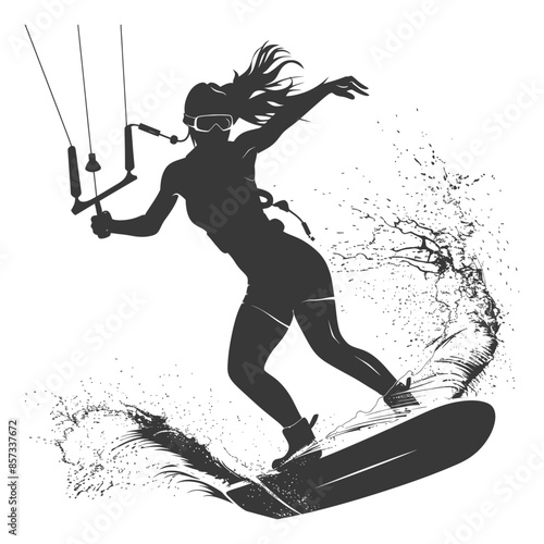 silhouette woman wakeboarder athlete in action full body black color only