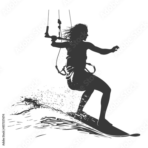silhouette woman wakeboarder athlete in action full body black color only