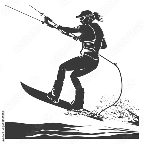 silhouette woman wakeboarder athlete in action full body black color only