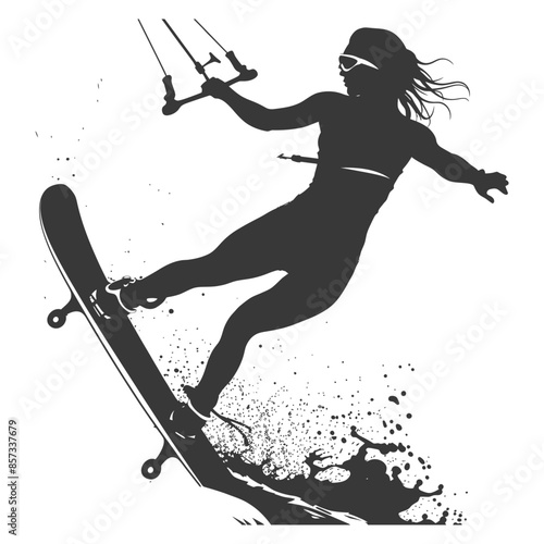 silhouette woman wakeboarder athlete in action full body black color only