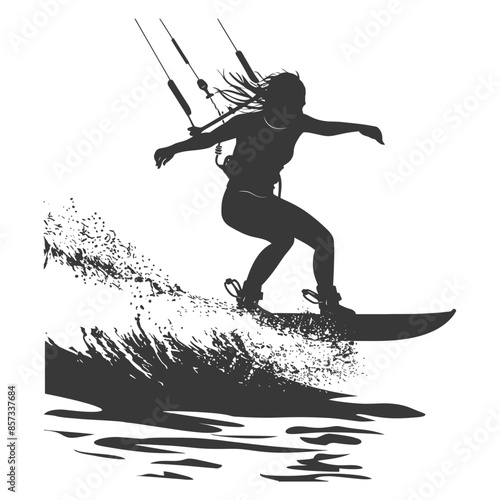 silhouette woman wakeboarder athlete in action full body black color only