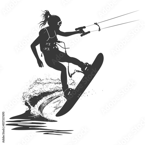 silhouette woman wakeboarder athlete in action full body black color only