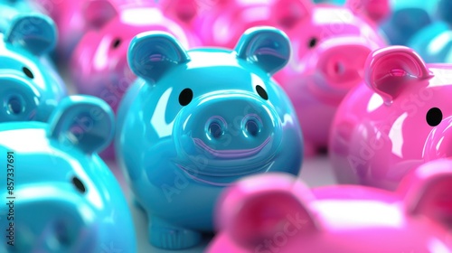 a large group of pink and blue piggy banks photo