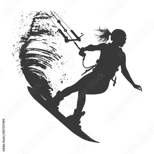 silhouette woman wakeboarder athlete in action full body black color only