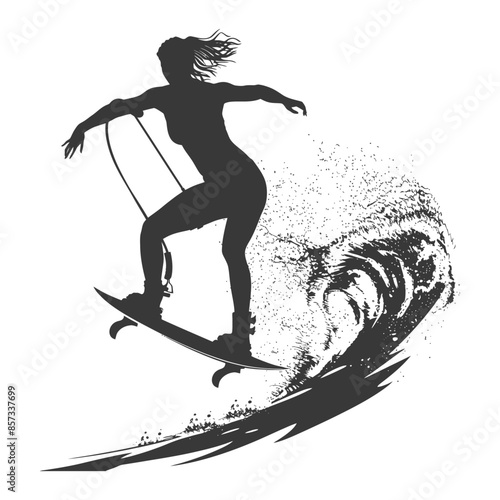 silhouette woman wakeboarder athlete in action full body black color only