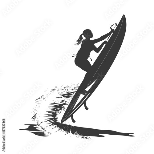 Silhouette Kitesurfer Girl Leaping from Wave, Water Sport Vector