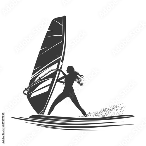 Windsurfer Woman Silhouette: Vector Art of Watersport Activity.