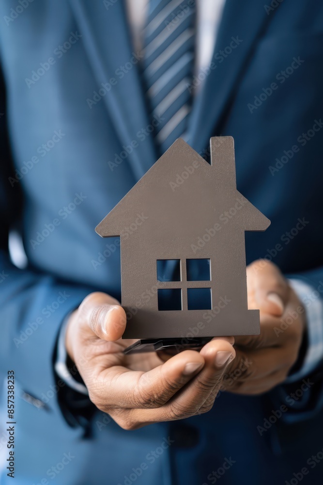 a man in a suit holding a house in his hands a man in a suit holding a house in his hands