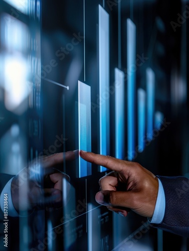 a man in a suit pointing at a graph on a screen photo