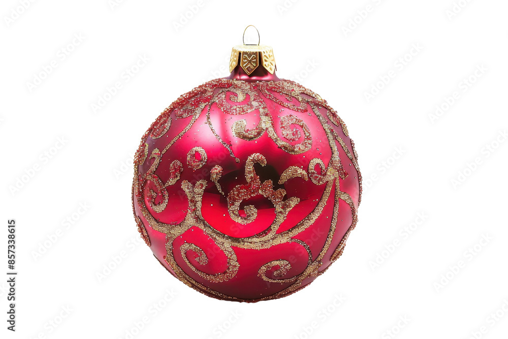 Red Christmas ornament with gold glitter decoration on transparent background. perfect for holiday decoration themes and festive celebrations. Red Christmas ornament with gold glitter decoration on transparent background. perfect for holiday decoration themes and festive celebrations.