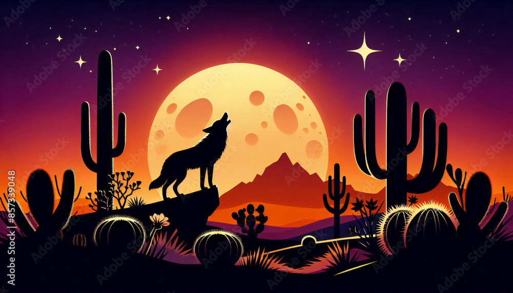 Desert twilight vibrant illustration Desert twilight vibrant illustration