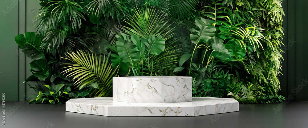 Podium background product green nature 3D forest stand white plant. Cosmetic background product podium display wood jungle studio garden beauty platform presentation mockup pedestal stone tropical Podium background product green nature 3D forest stand white plant. Cosmetic background product podium display wood jungle studio garden beauty platform presentation mockup pedestal stone tropical